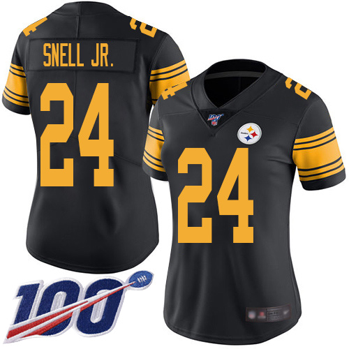 Women Pittsburgh Steelers Football #24 Limited Black Benny Snell Jr. 100th Season Rush Vapor Untouchable Nike NFL Jersey